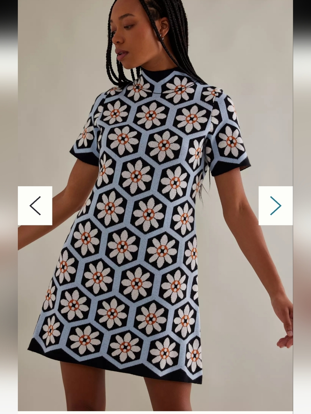 Anthropologie Nina Short-Sleeve Mock-neck Mod Mini Sweater Dress